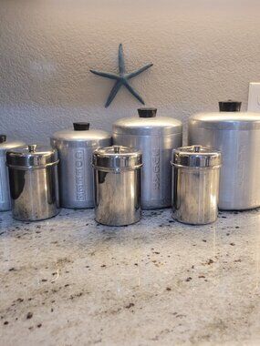 Vintage Spun Aluminum Canister Set 4 MCM + 3 small new